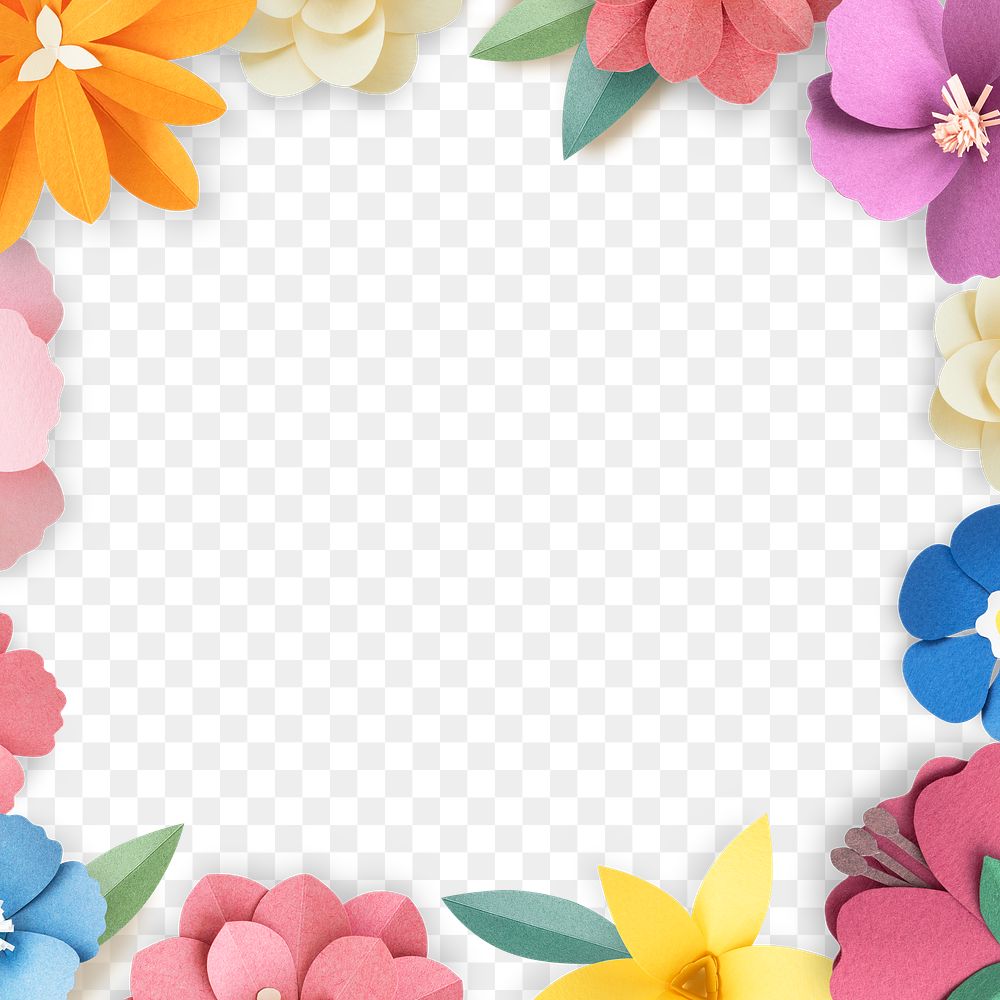 Colorful and tropical floral frame transparet png