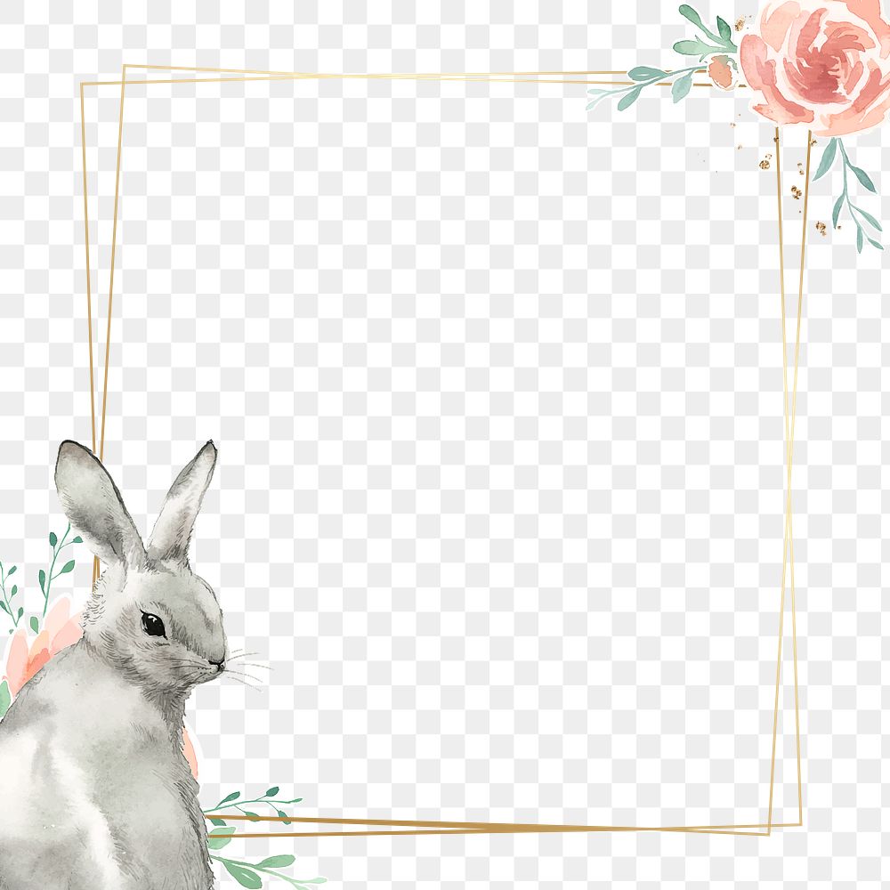 Bunny and flower Easter frame transparent png