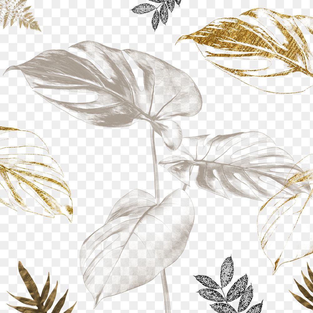 Silver and golden monstera leaves background design 
