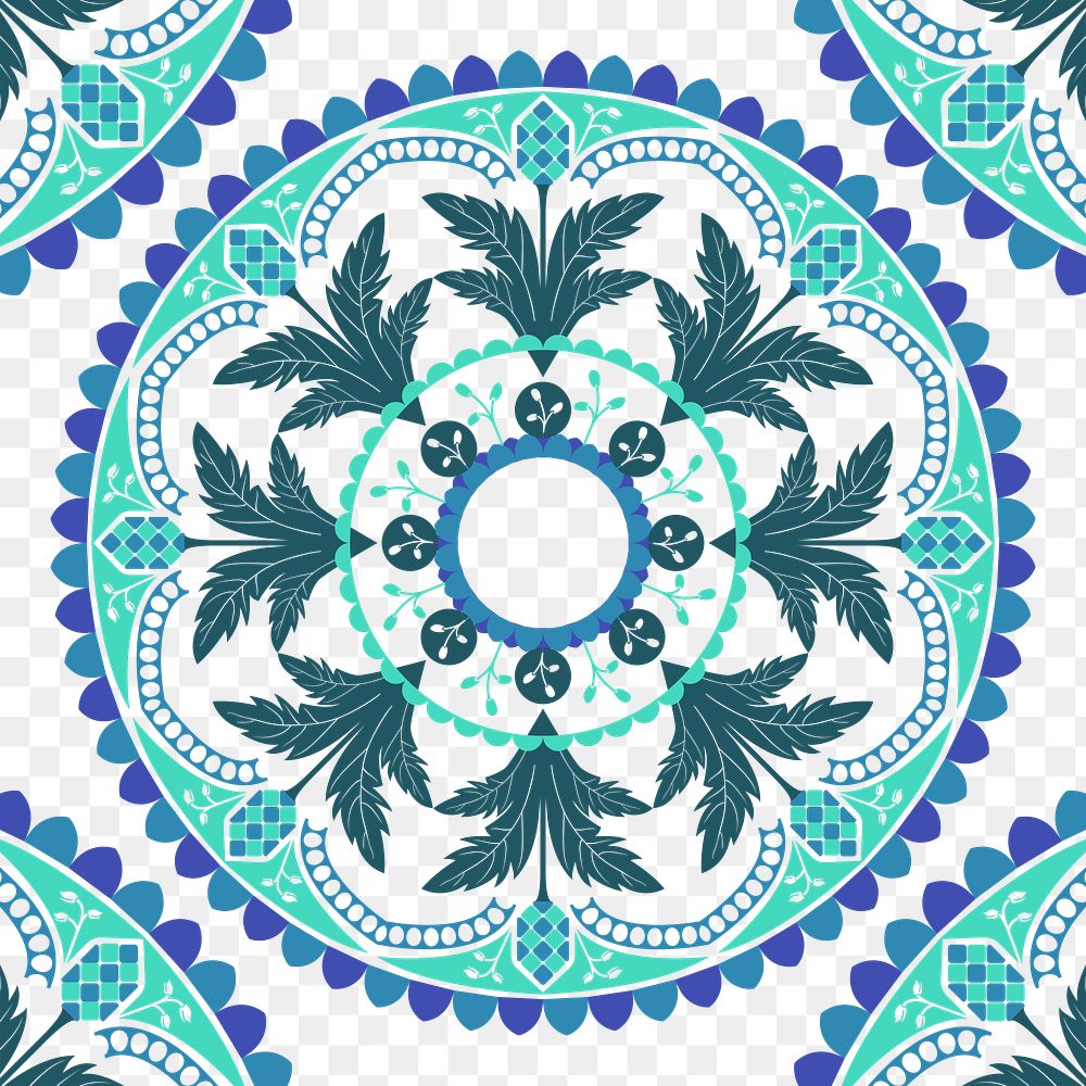 Turquoise arabesque patterned design element transparent png