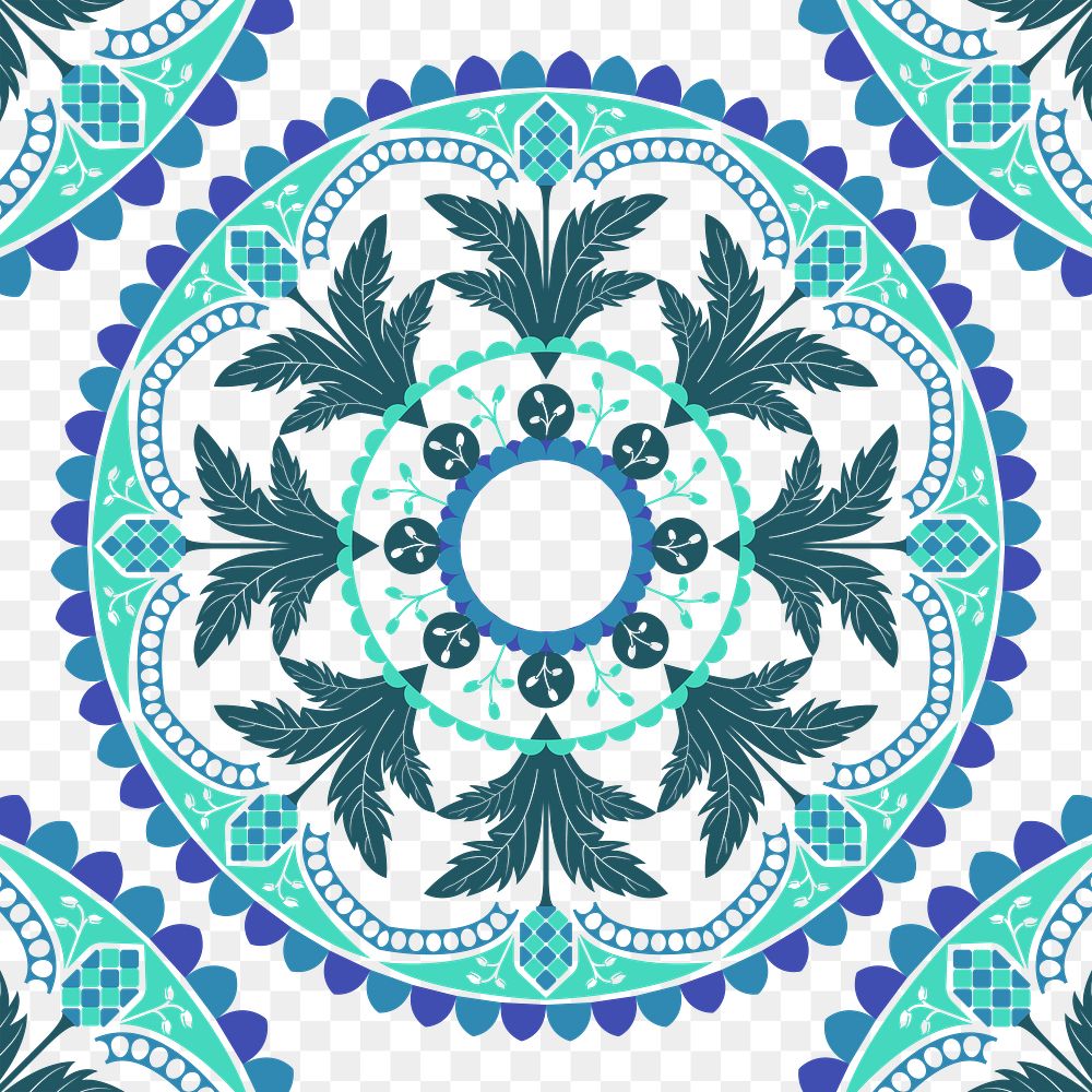 Turquoise arabesque patterned design element transparent png