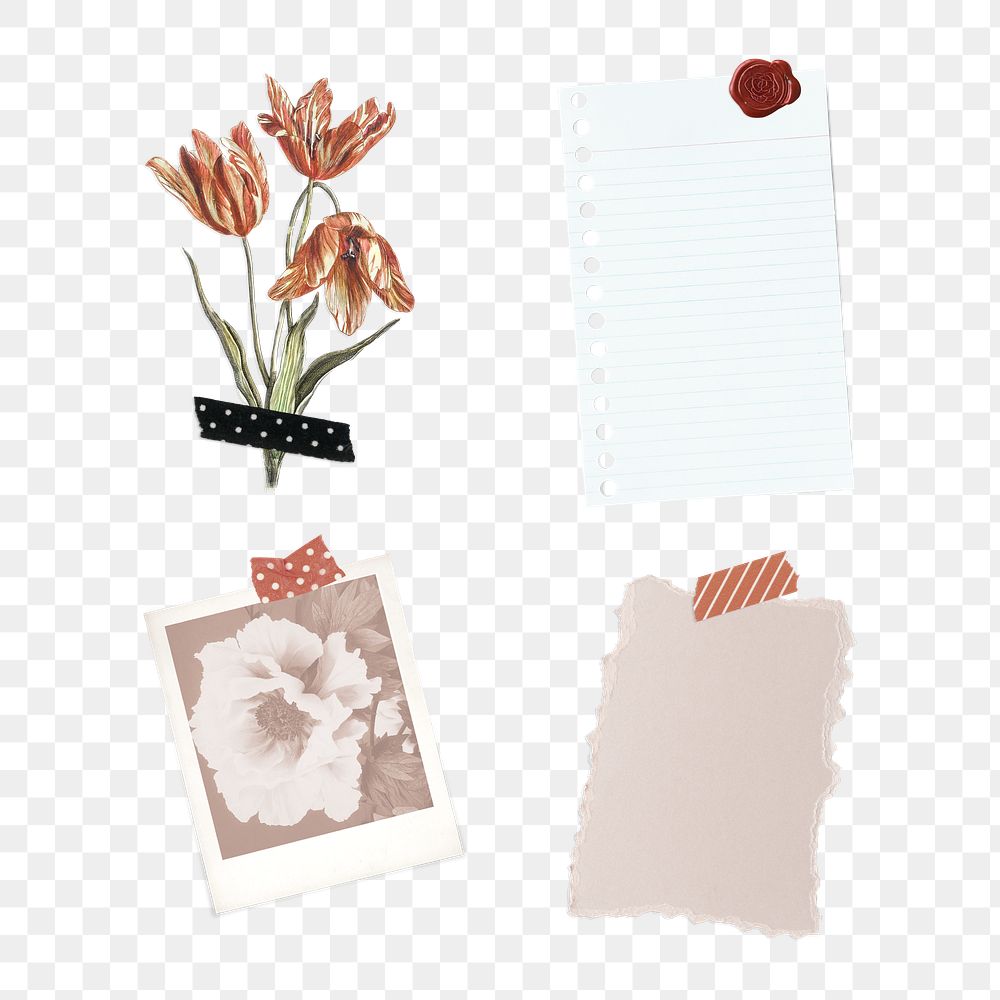 Floral feminine collage with washi tape design element