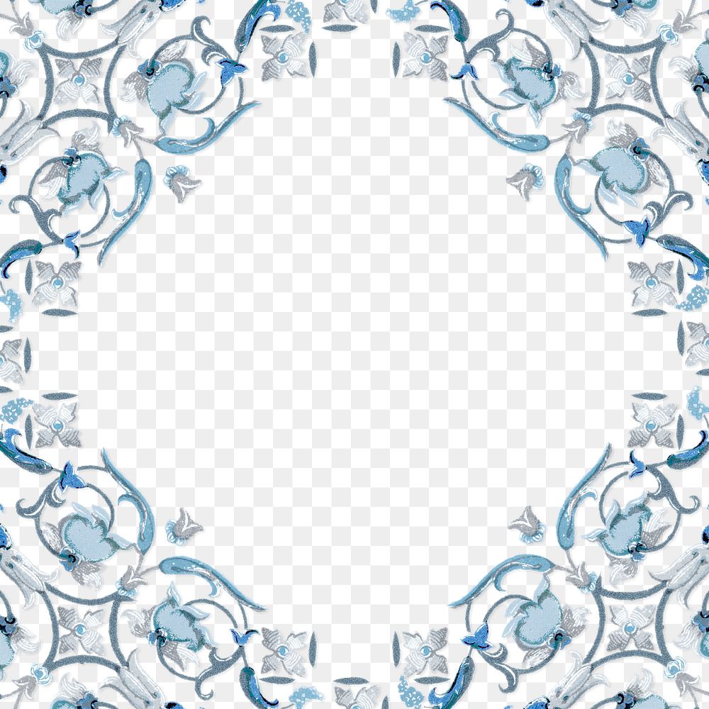 Floral patterned square frame in navy blue design element