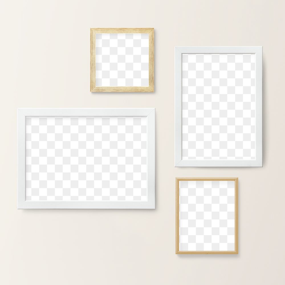 White and wooden picture frame mockups hanging on a beige wall