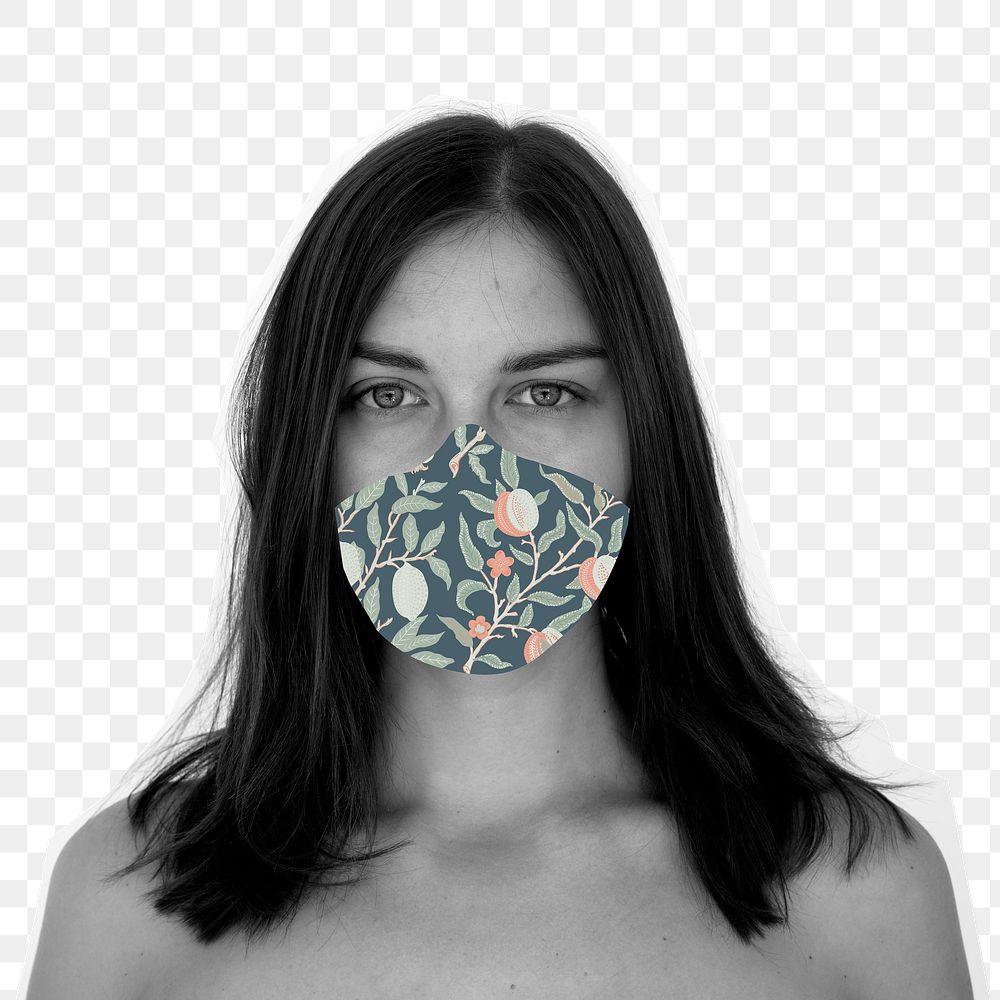 Woman wearing a floral face mask during coronavirus pandemic mockup