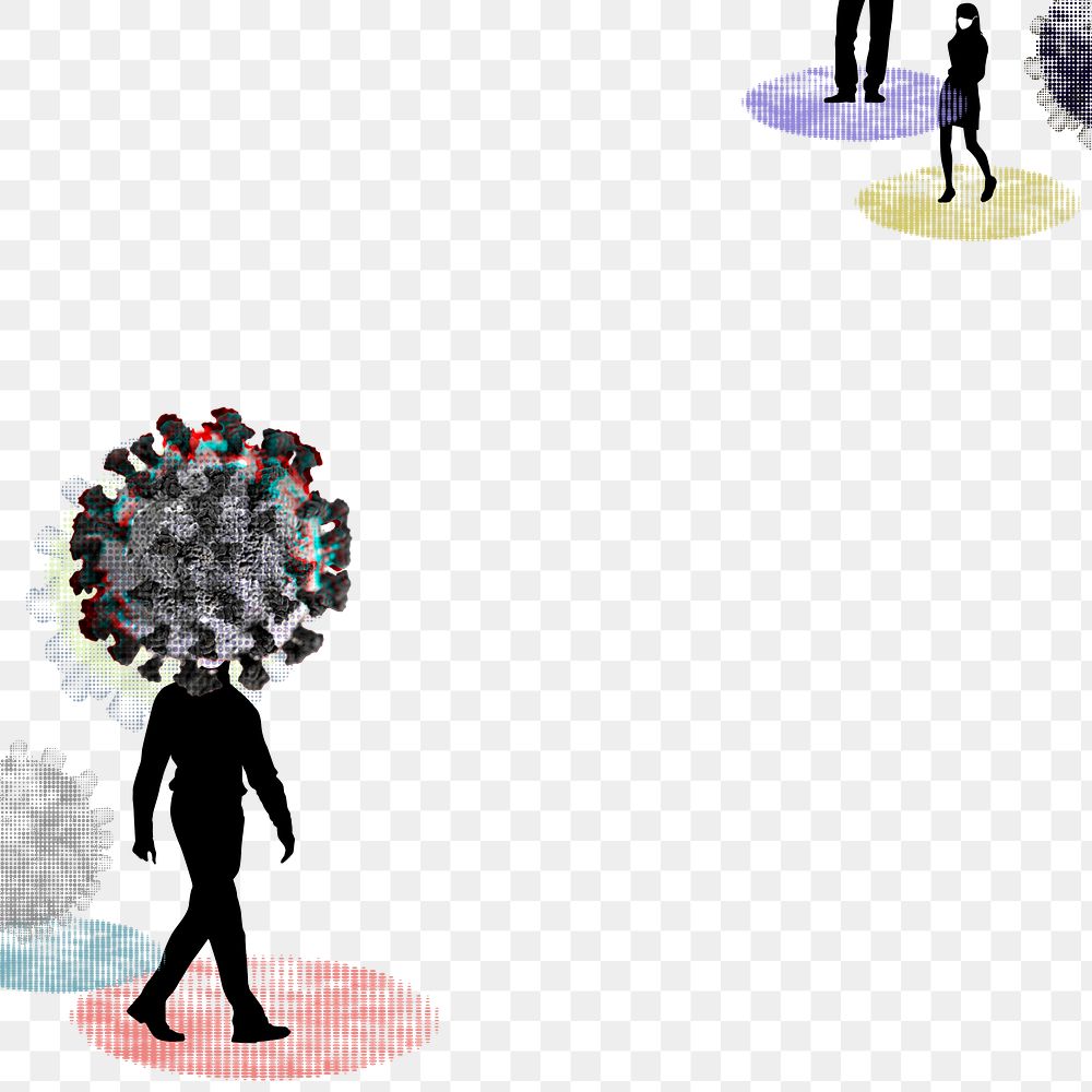 Coronavirus infected man walking in public social template
