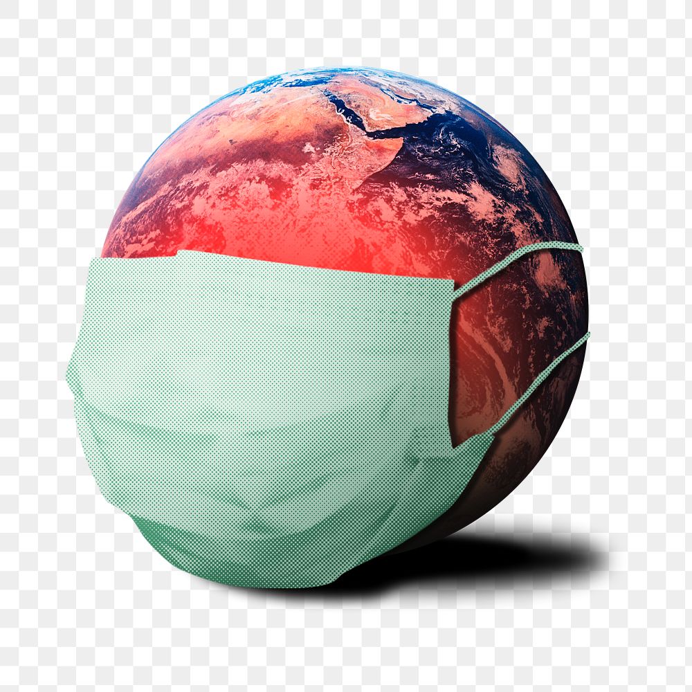 Planet earth wearing a mask while infected with coronavirus transparent png
