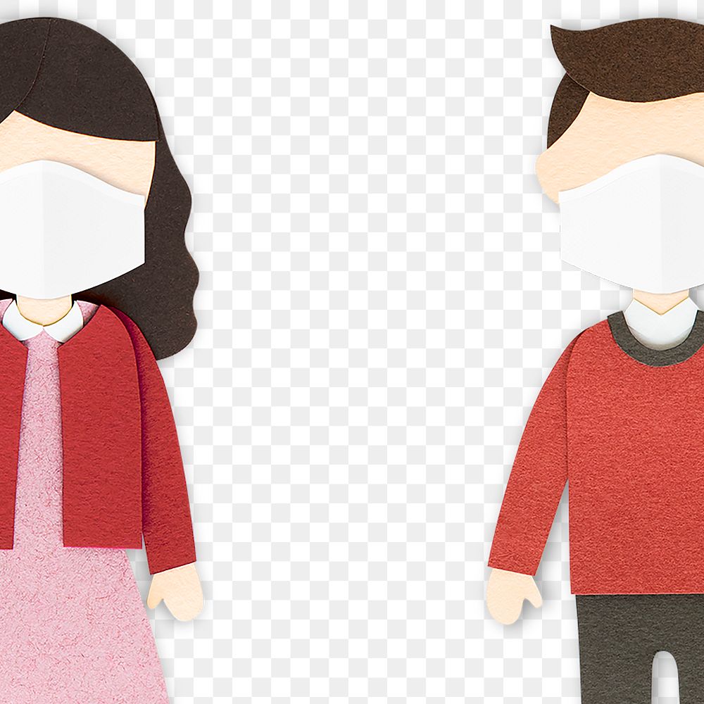 People wearing face masks in public paper craft design element