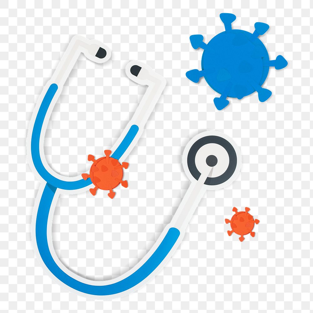 Stethoscope and coronavirus contamination paper craft design element