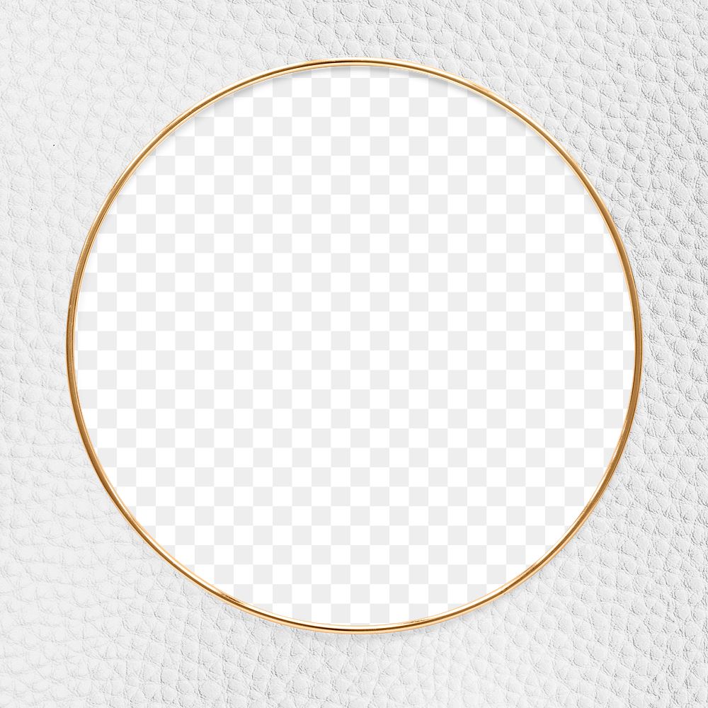 Round gold frame on a white leather textured background  design element