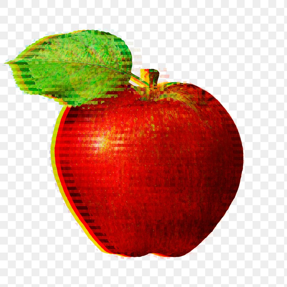Red glitched apple design element