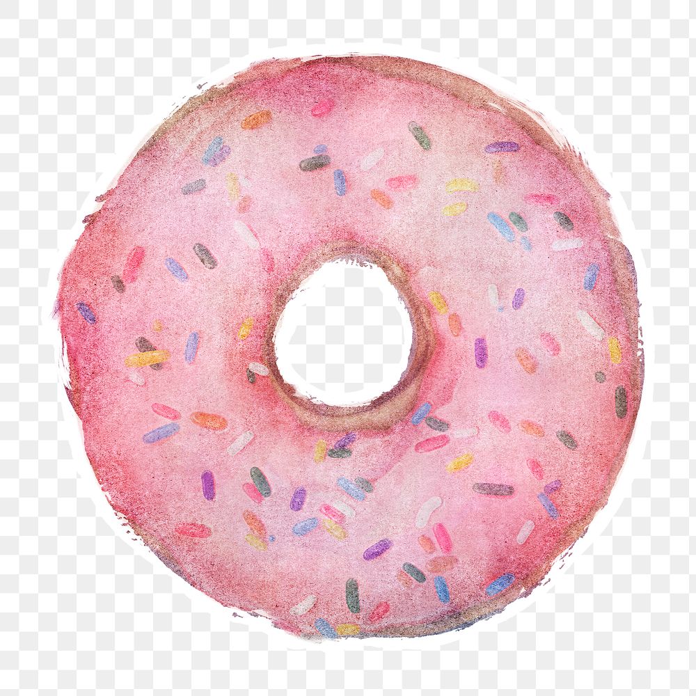Glazed pink doughnut with sprinkles sticker design element