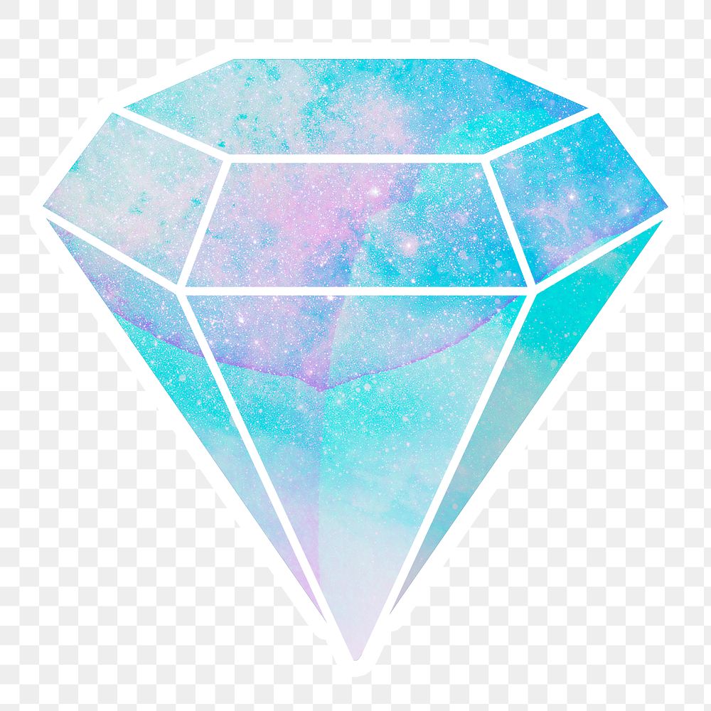 Cerulean blue crystal diamond shaped sticker with white border design element