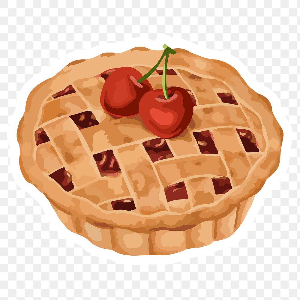 Hand drawn vectorized cherry pie sticker with a white border