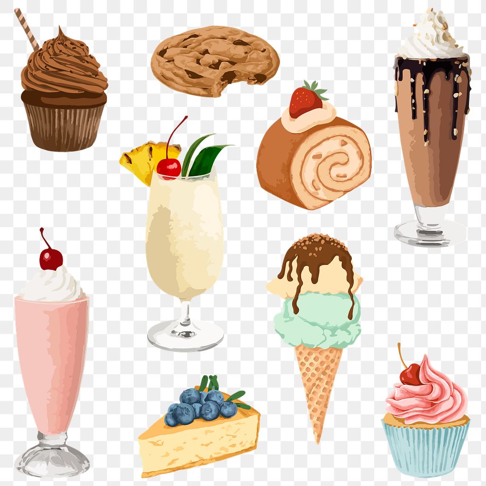 Vectorized dessert sticker overlay set design elements 