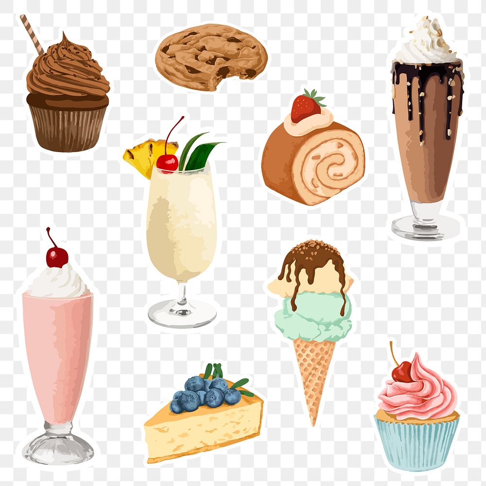 Vectorized dessert sticker overlay set design elements 