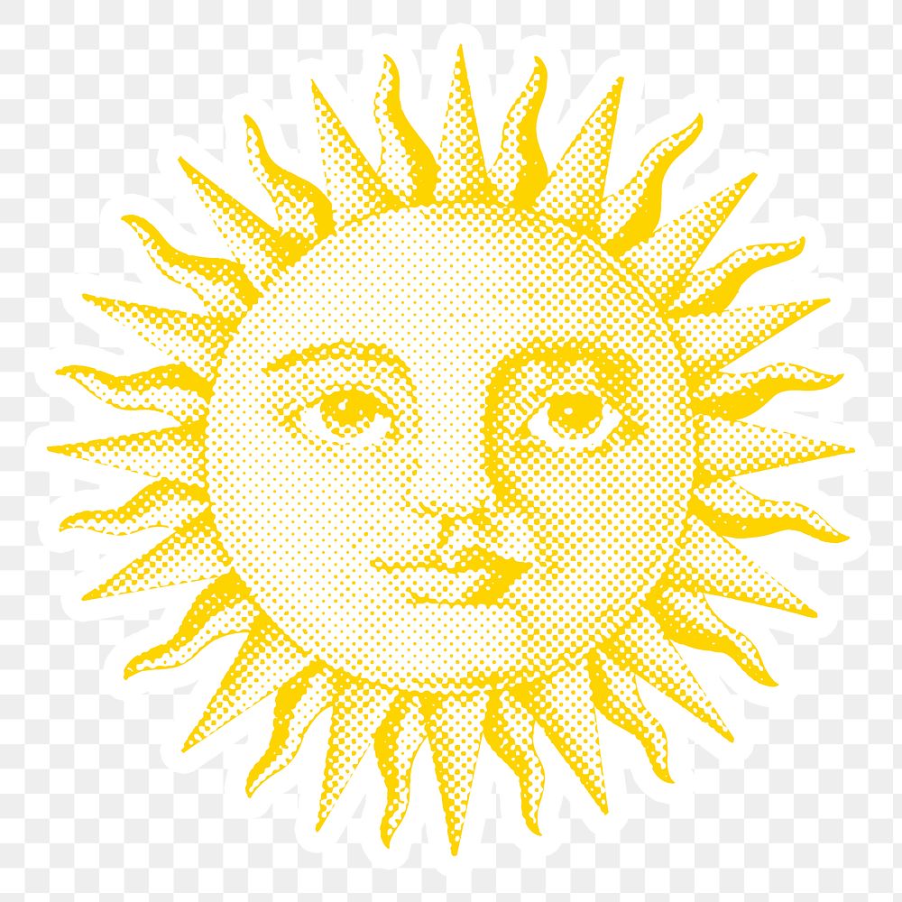 Halftone sun with a face sticker  with a white border