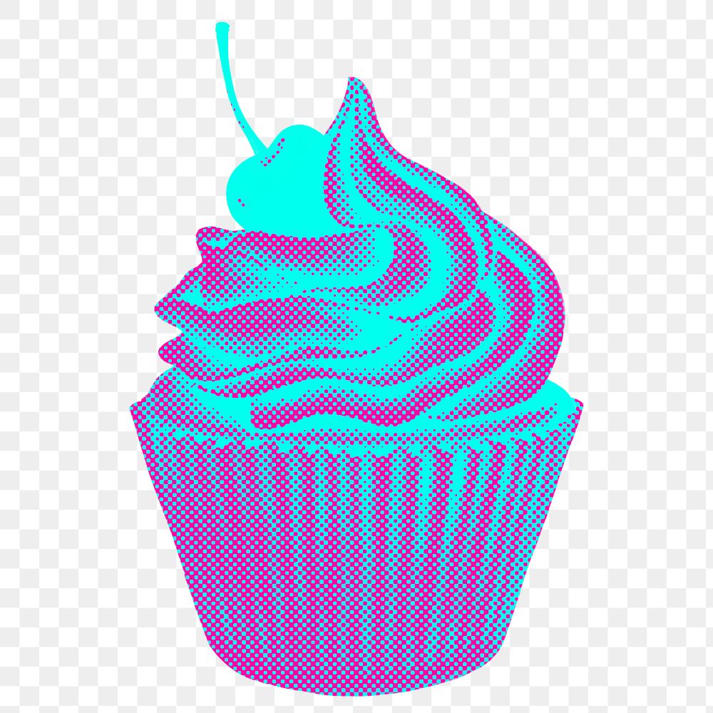 Funky neon halftone cherry cupcake sticker overlay