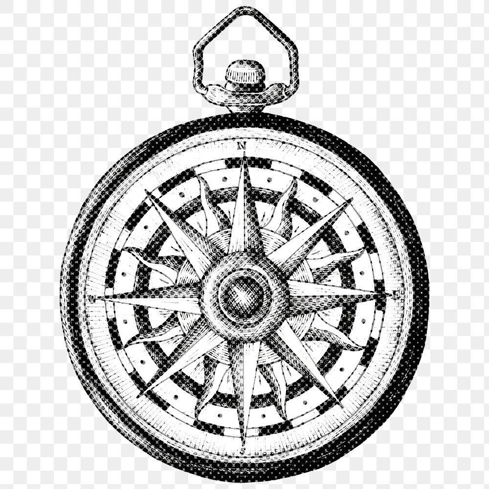 Halftone vintage compass sticker design element