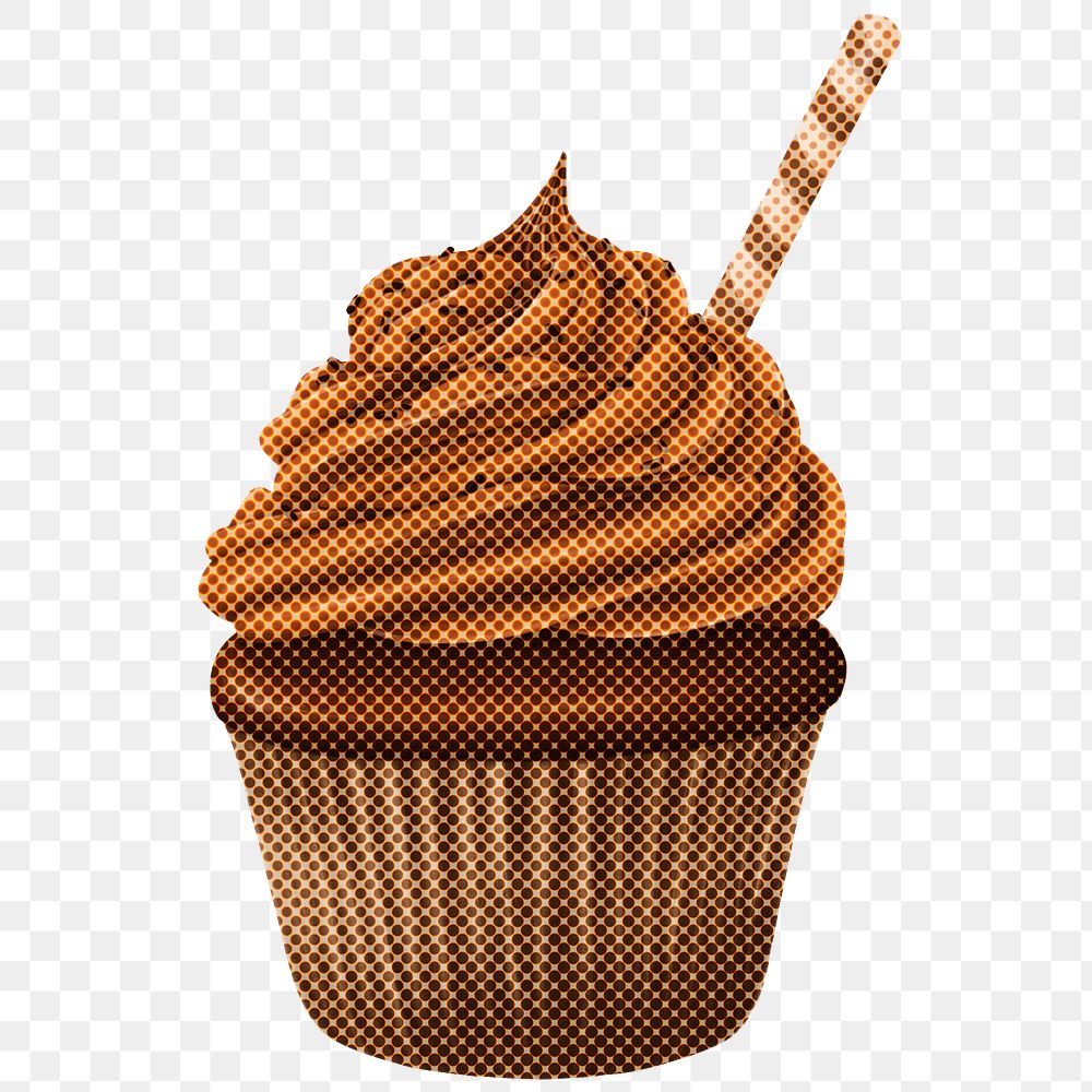 Halftone chocolate cupcake sticker design Free PNG Sticker rawpixel