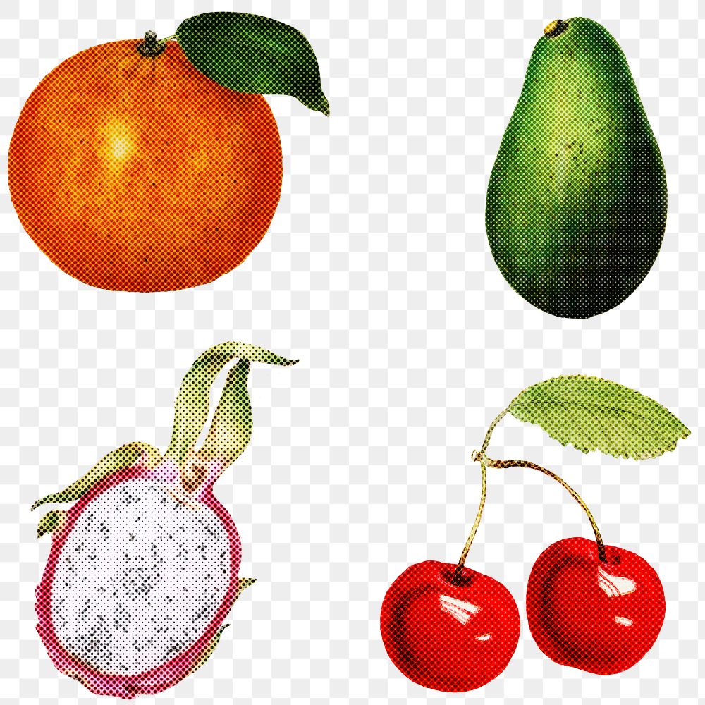 Halftone tropical fruit sticker set design element