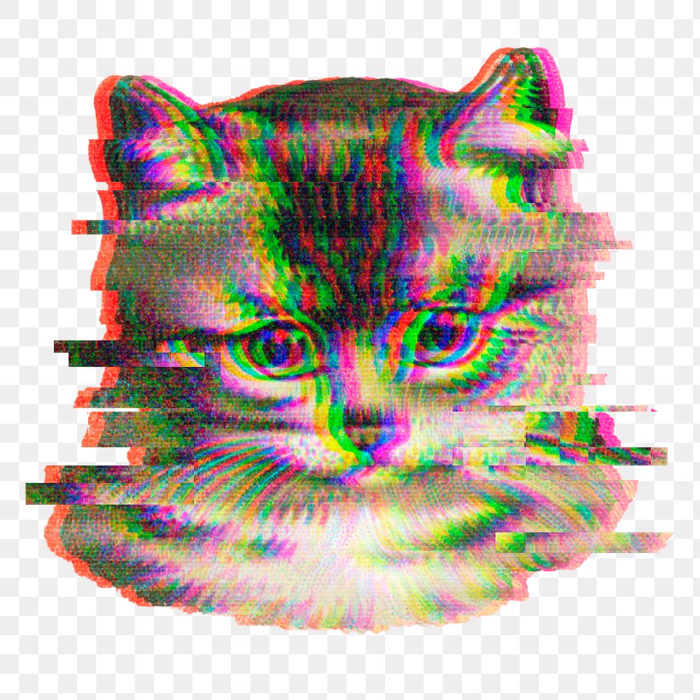 Cat with a glitch effect sticker overlay 