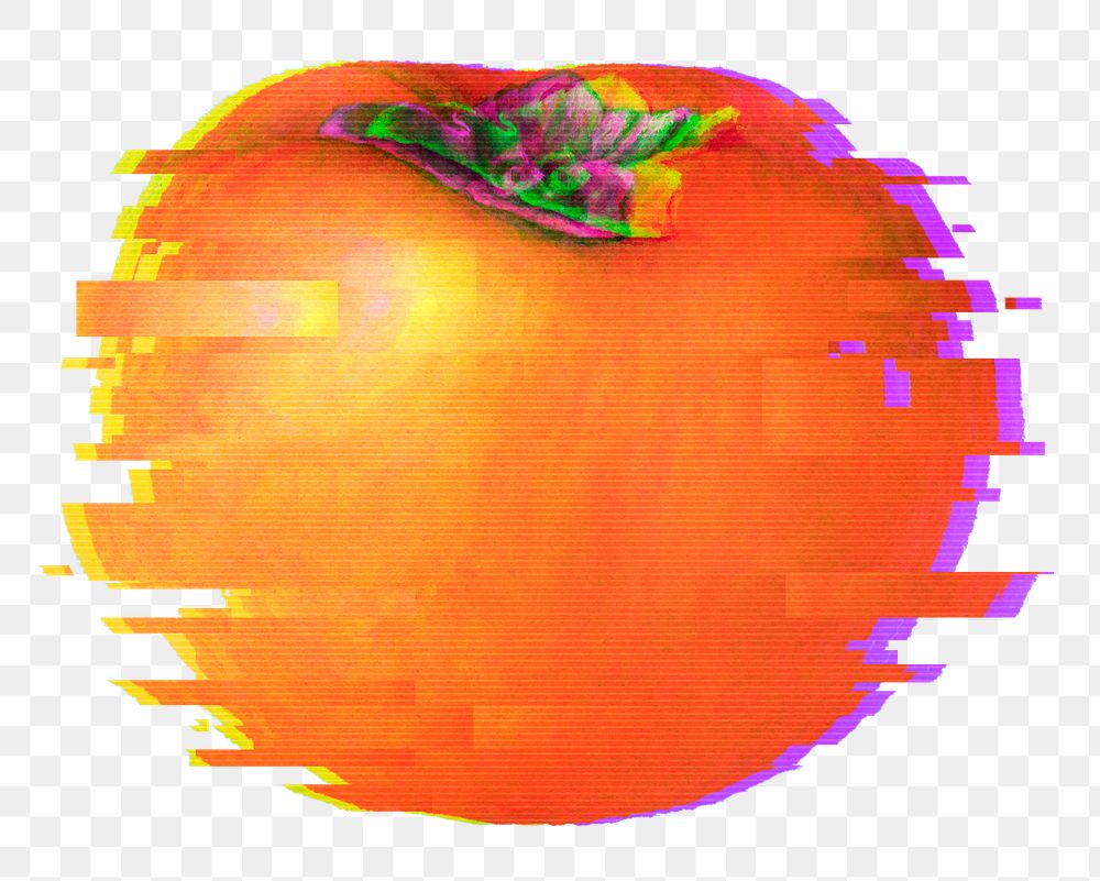 Persimmon with a glitch effect sticker overlay