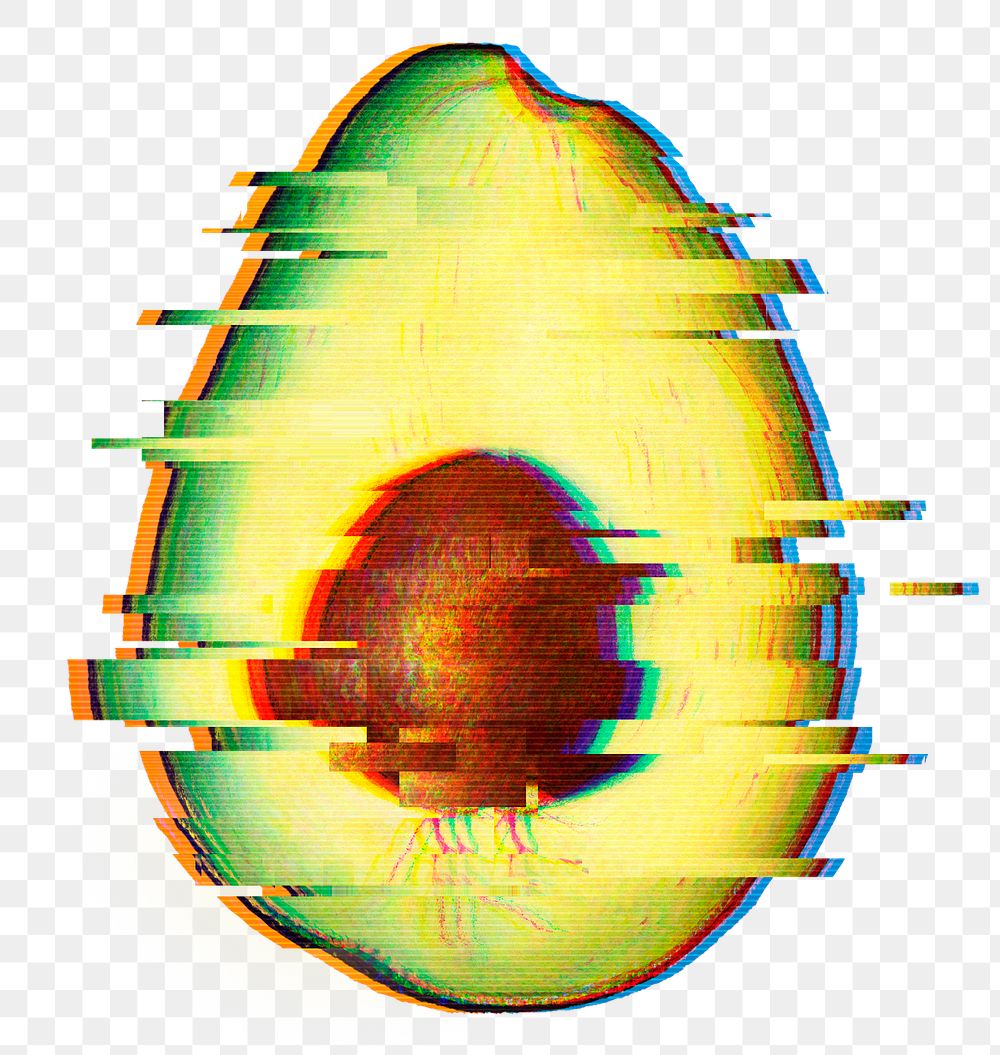 Avocado with a glitch effect sticker overlay