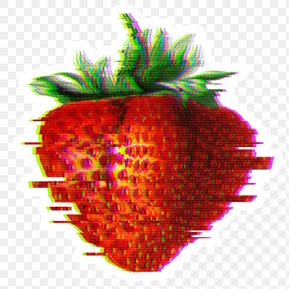 Strawberry with glitch effect sticker overlay