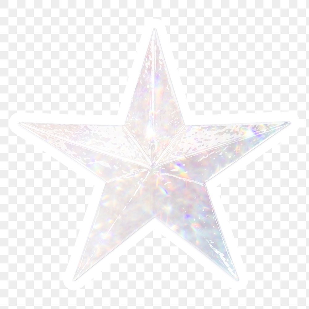Silver holographic star sticker with white border