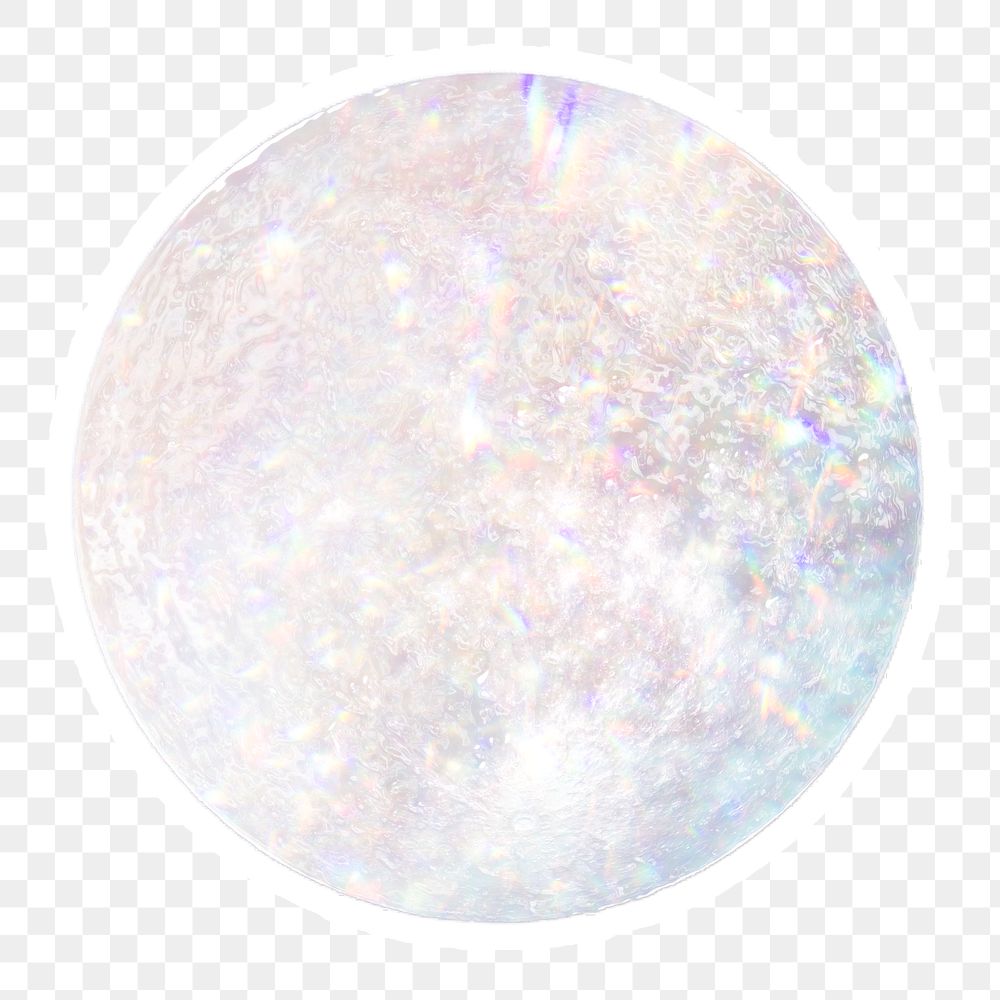 Silver holographic full moon sticker with white border