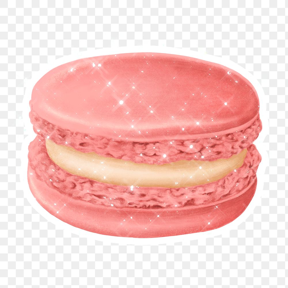 Hand drawn sparkling sweet macaron sticker with white border
