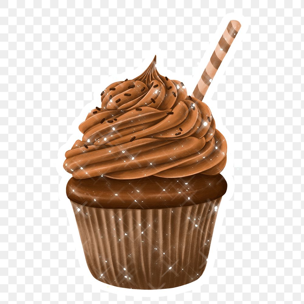 Hand drawn sparkling chocolate cupcake Premium PNG Sticker rawpixel