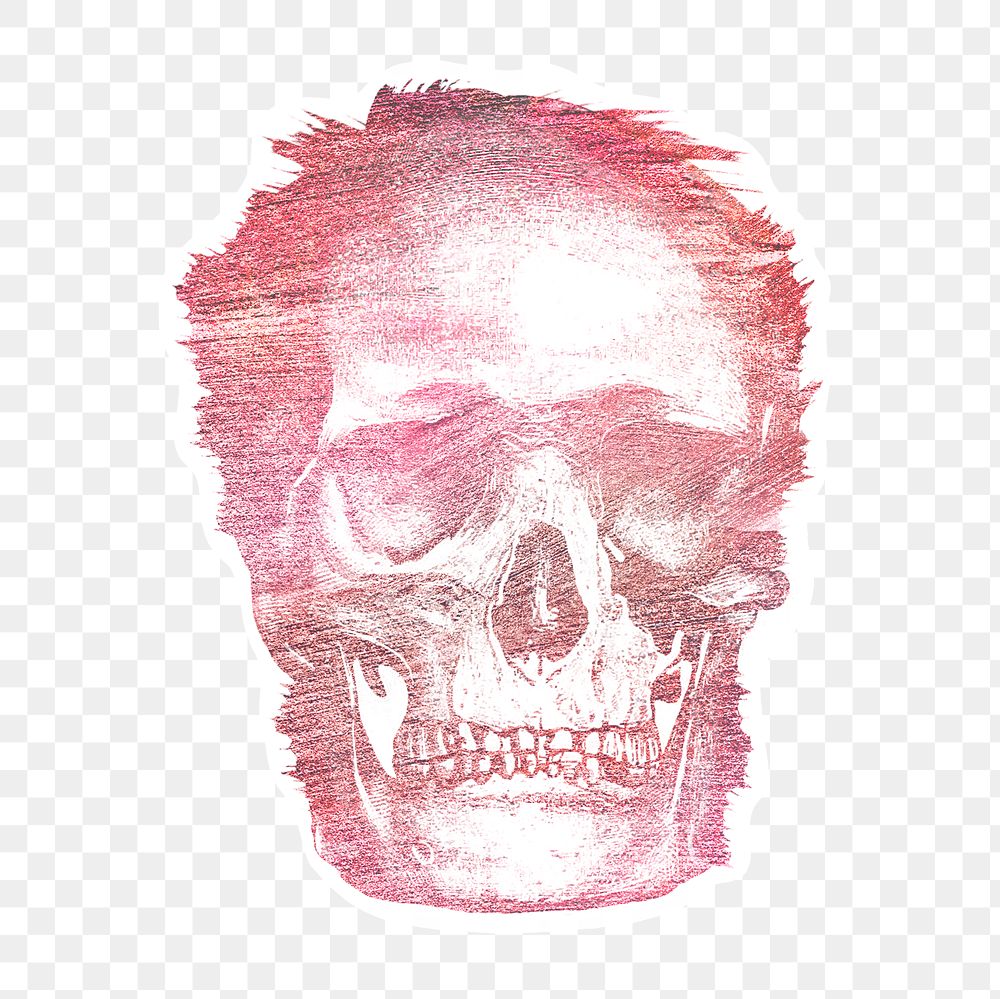 Vintage skull engraving style sticker overlay with white border