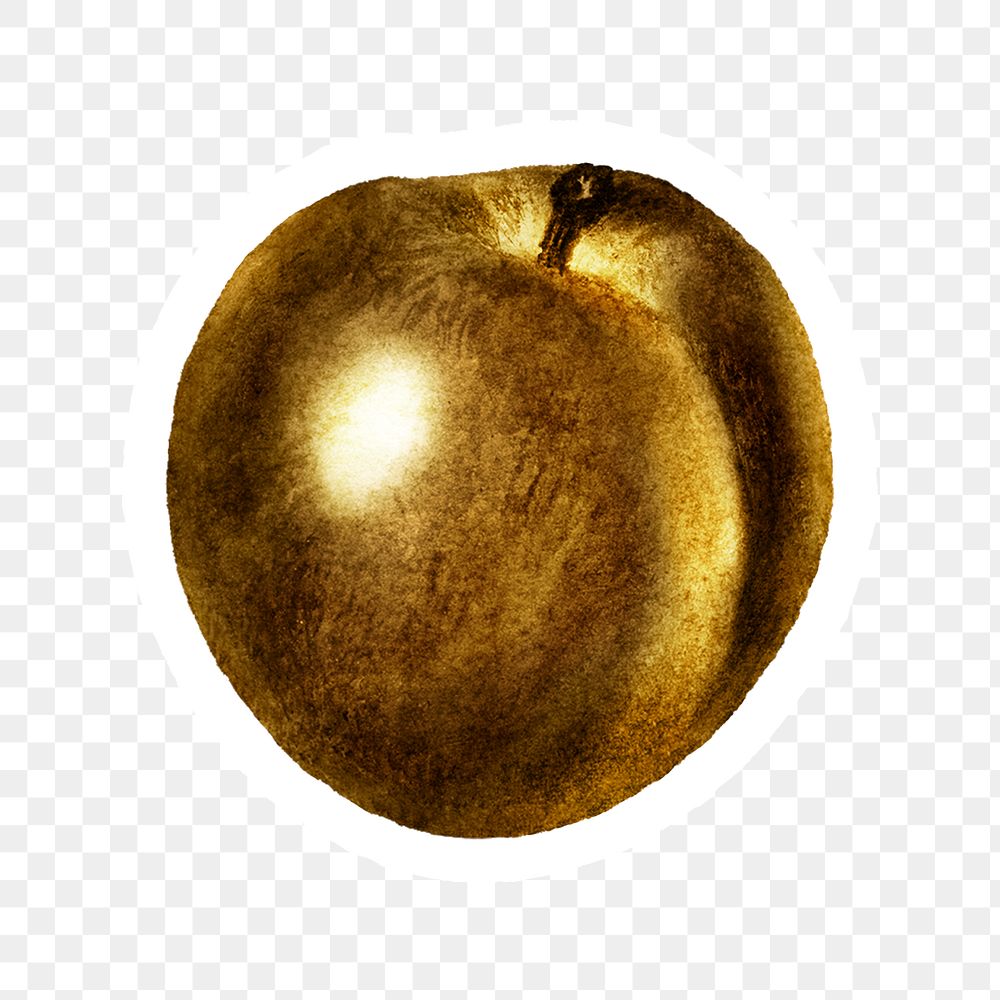 Gold plum fruit sticker with a white border