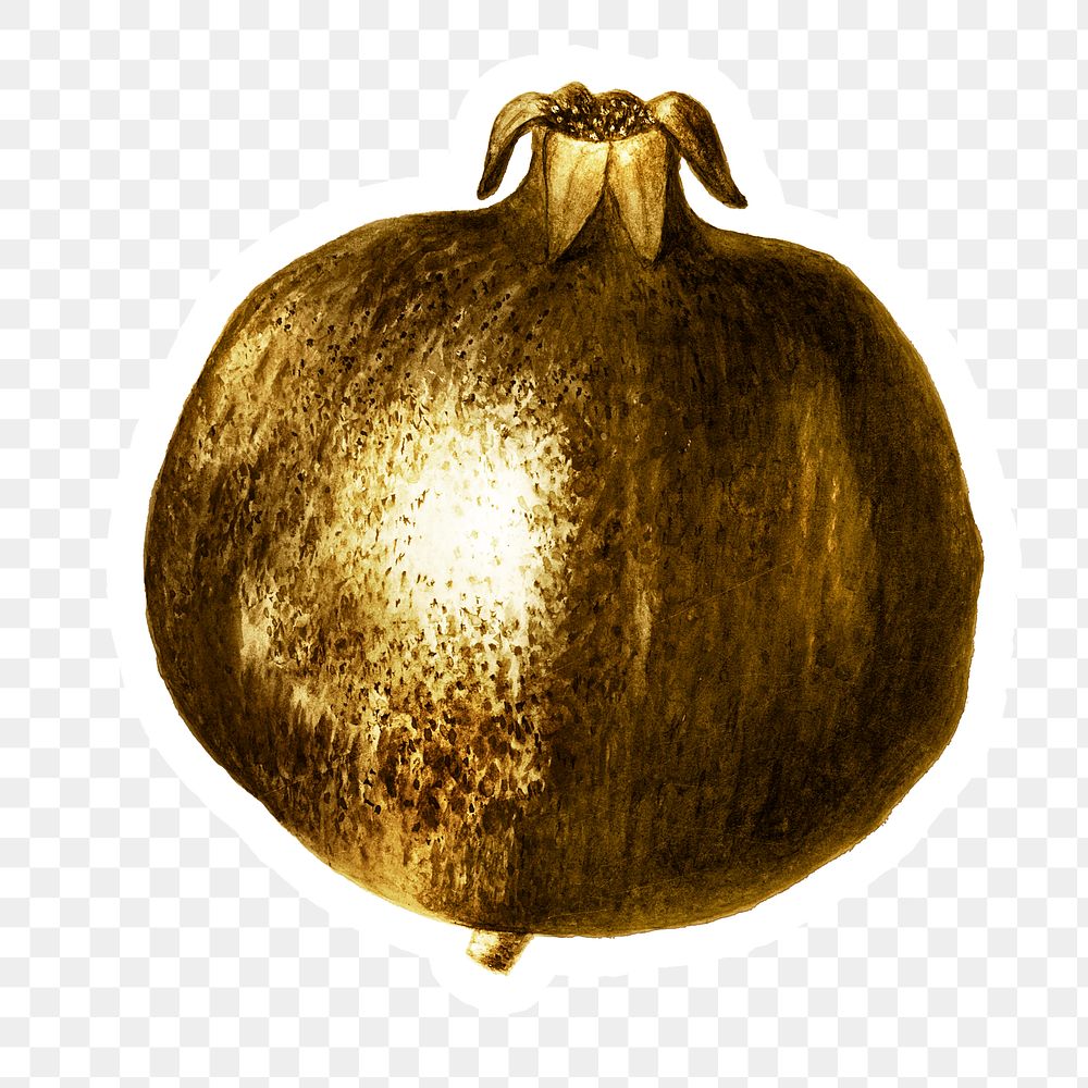 Gold pomegranate sticker with a white border