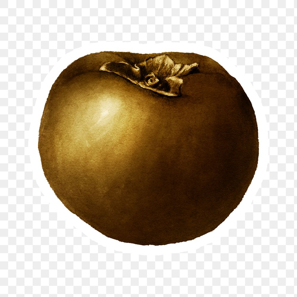Gold persimmon fruit sticker with a white border