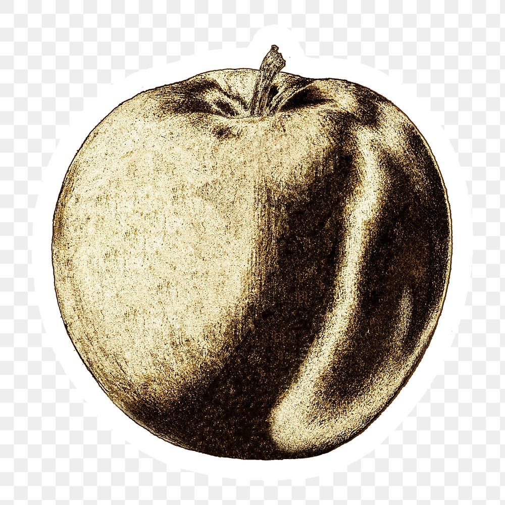 Gold apple fruit sticker with a white border