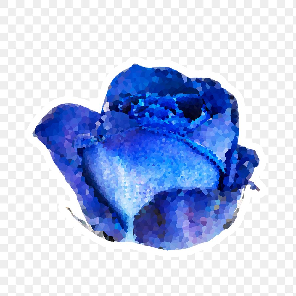 Crystallized cobalt rose flower sticker overlay with a white border