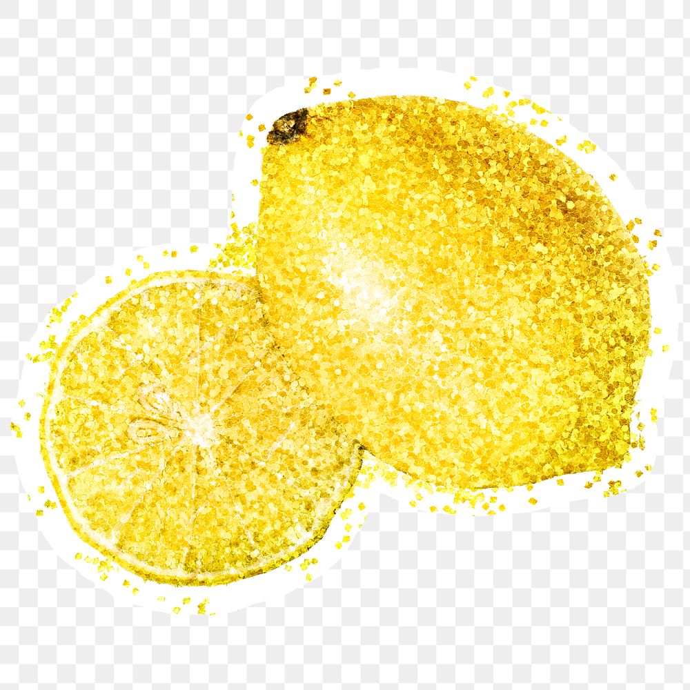 Glitter lemon fruit illustration with a white Free PNG Sticker rawpixel