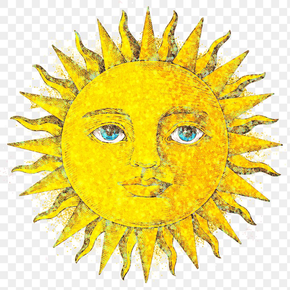 Glittery Sun With A Face Free Png Sticker Rawpixel