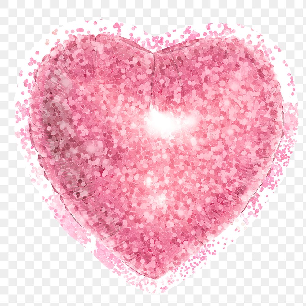 Glittery pink heart sticker overlay with a white border design element