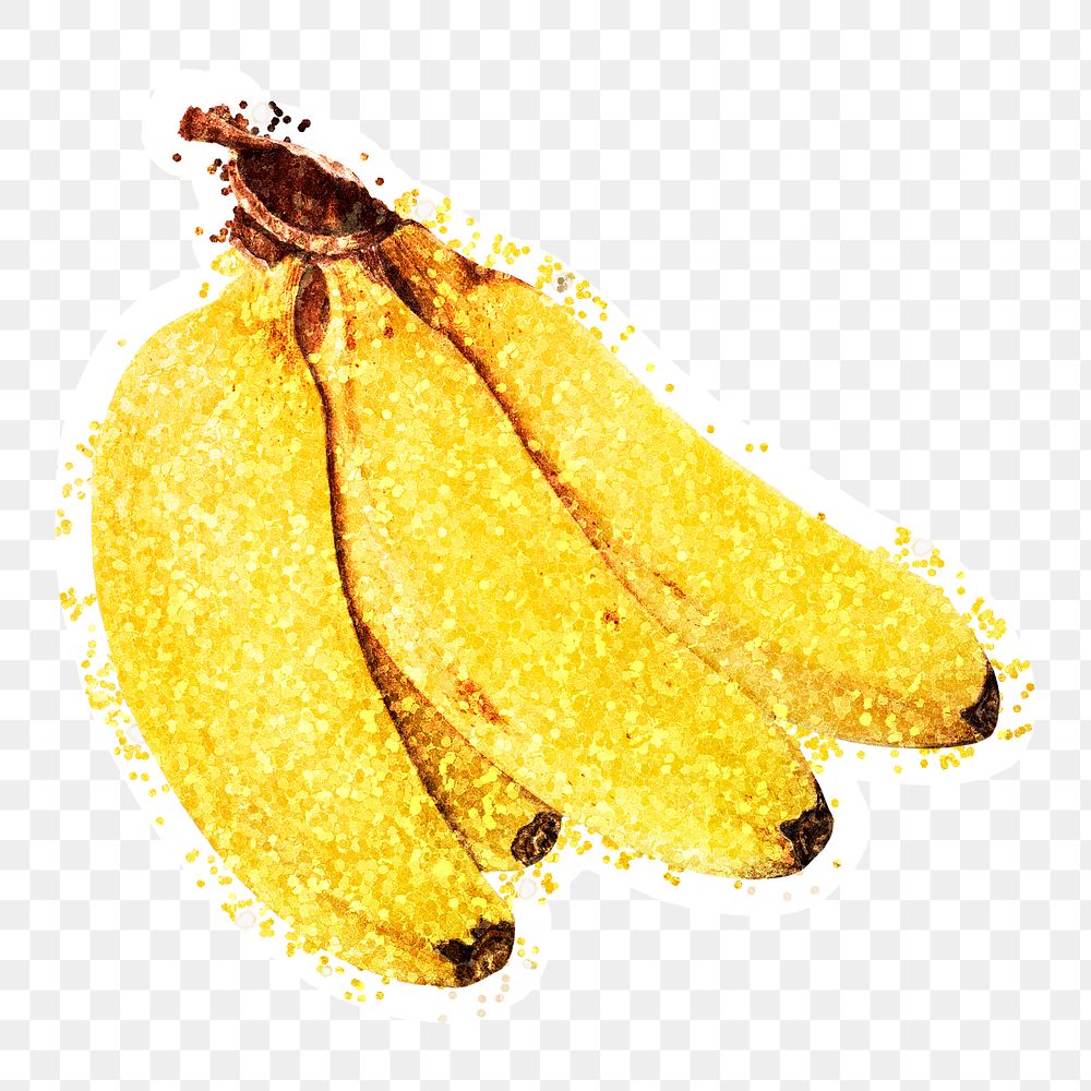 Glittery banana sticker overlay with a white border design element
