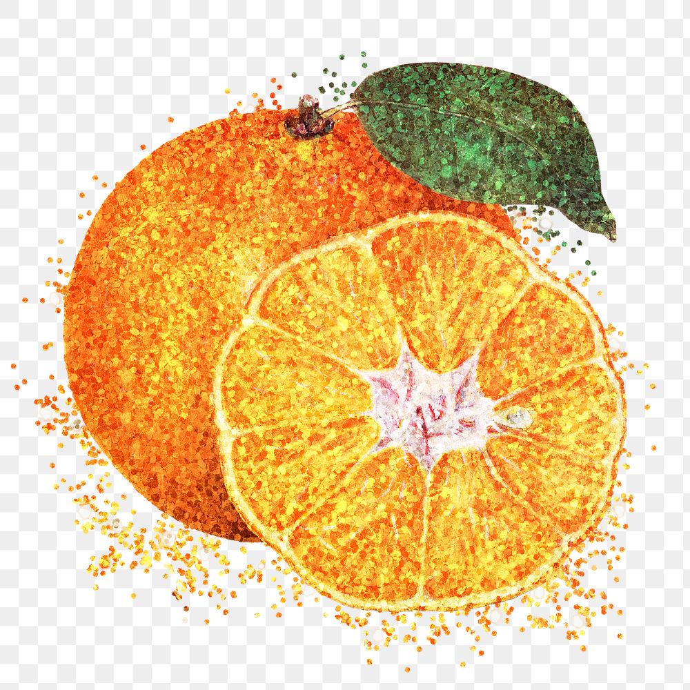 Glittery tangerine orange sticker overlay design element