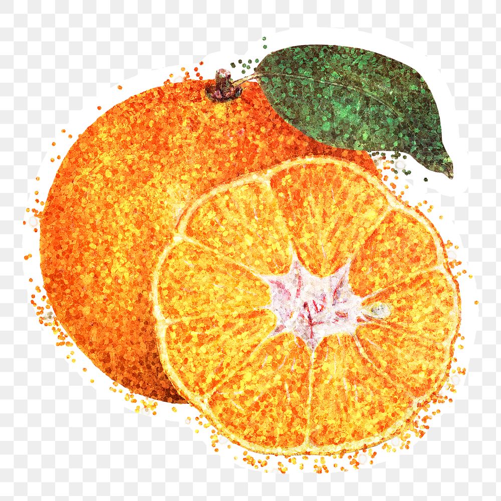 Glittery tangerine orange sticker overlay… | Free stock illustration | High Resolution graphic Glittery tangerine orange sticker overlay with a white border design element