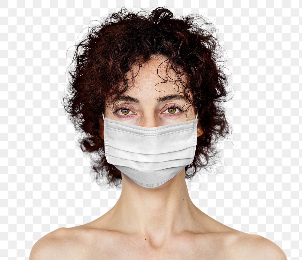Curly haired woman wearing a face mask during coronavirus pandemic mockup