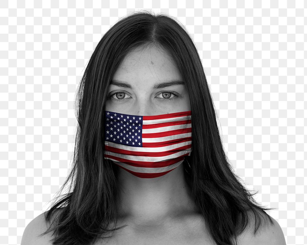 American woman wearing a face mask during coronavirus outbreak mockup