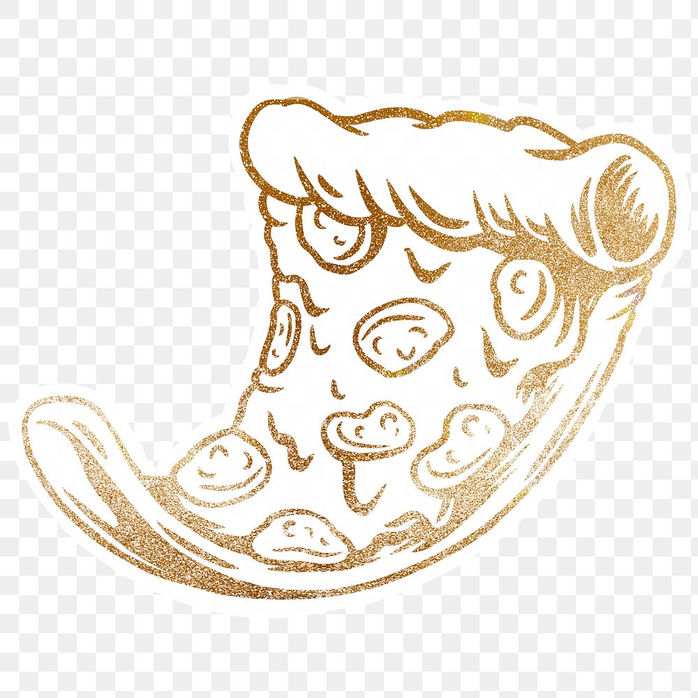 Glittery pizza sticker design element with white border