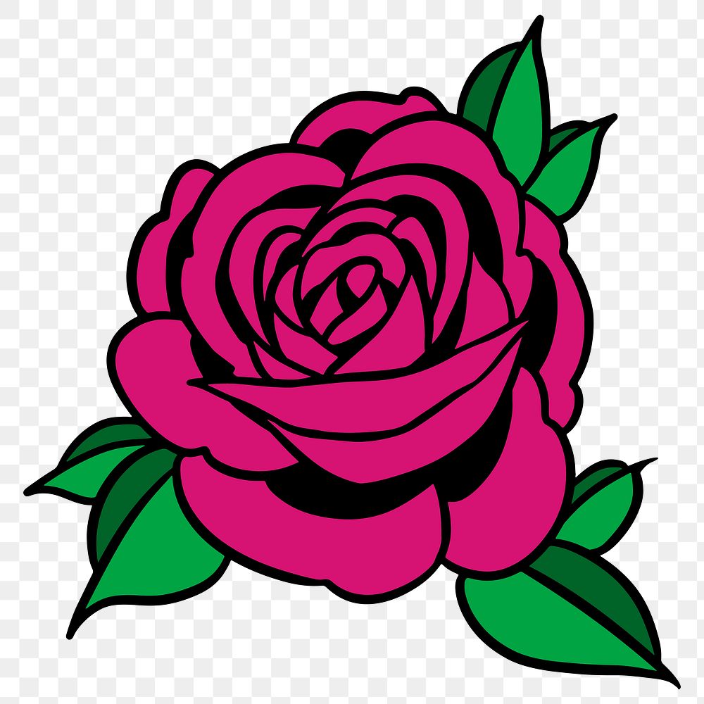 Magenta pink rose flower sticker tattoo overlay design element design element 
