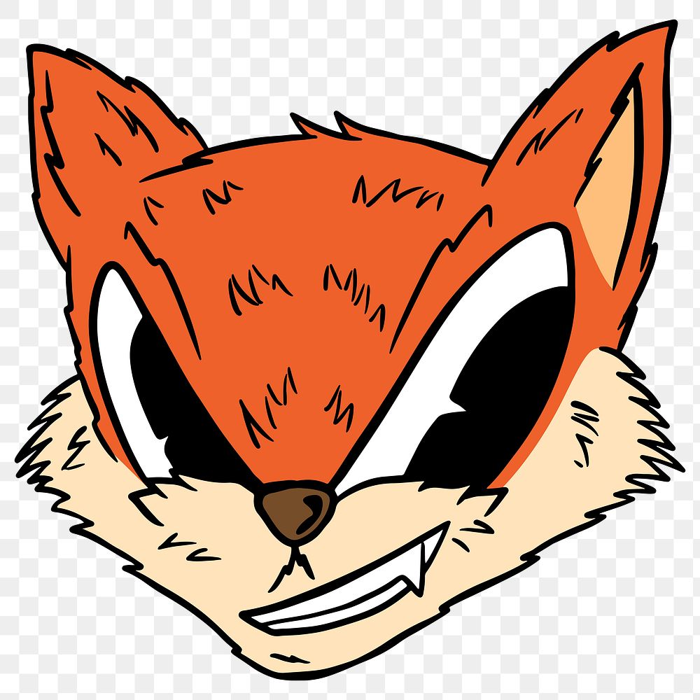 Cunning fox sticker overlay on a green background design resource